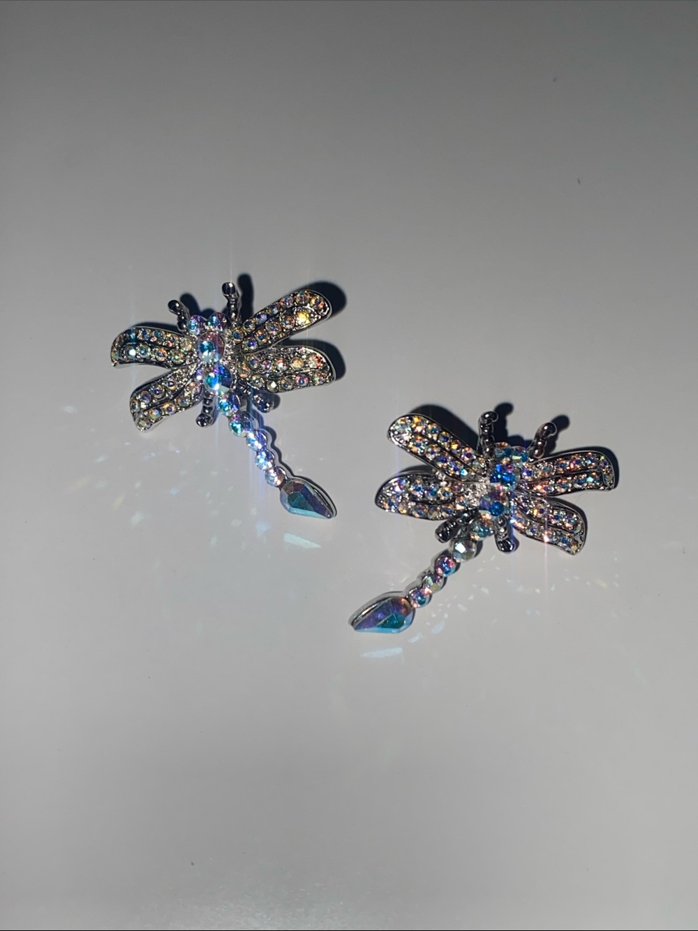 Sparkling Dragonfly Crystal Stud Earrings - Silver Tone